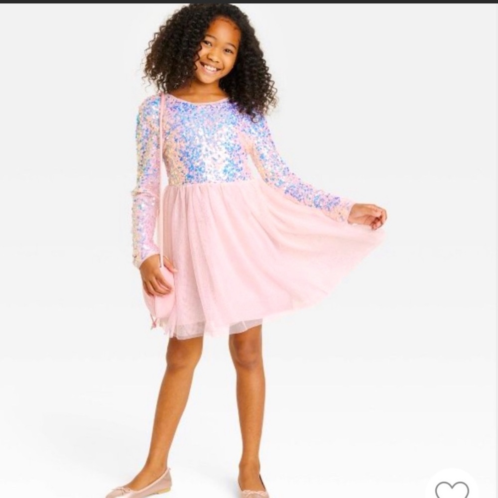 Girls' Sequin Tulle Dress -Cat & Jack- Blush Pink - Long Sleeve